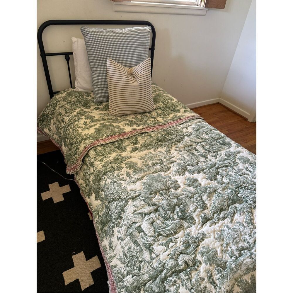 Custom French Country Chinoiserie Green Toile Quilted Comforter Coverlet Twin Si